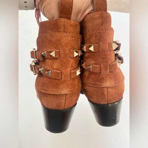 Valentino Garavani Tan Suede Rockstud Double Buckle 50mm Cowboy Ankle Boots EU38 - Picture 8 of 15